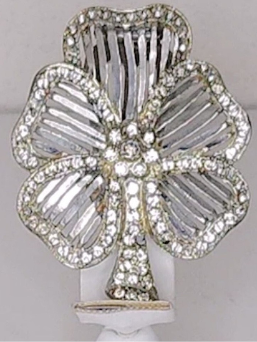 Silver Rhinestone Clover Brooch Antique Decades of Fashion San Francisco CA